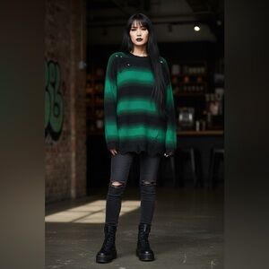 FOXBLOOD Green/Black ombré Distressed Sweater
